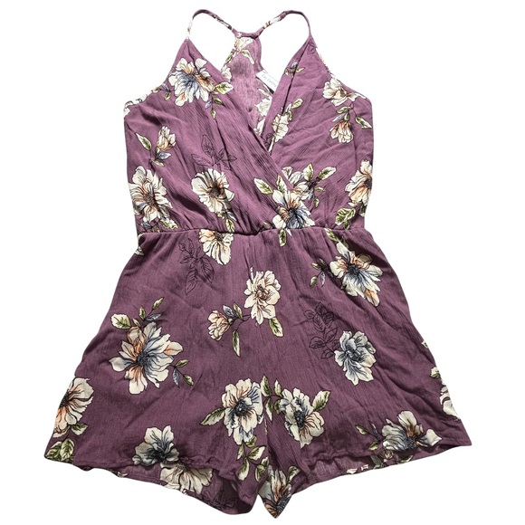 Ces Femme Pants - Ces Femme Large Mauve Floral Wrap-Front Romper